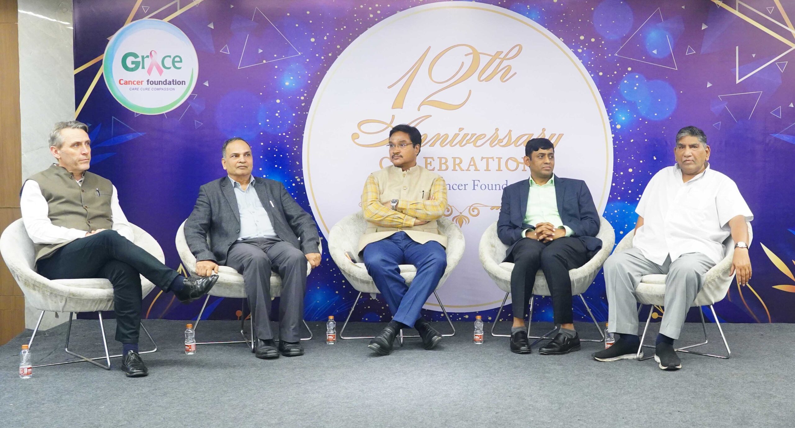 GARETH WYNN OVEN_DR SHAILENDRA KUMAR JOSHI_MR AV RANGANATH_DR CHINNABABU SUNKAVALLI AT THE 12 TH ANNIVERSARY CELEBRATIONS OF GRACE CANCER FOUNDATION