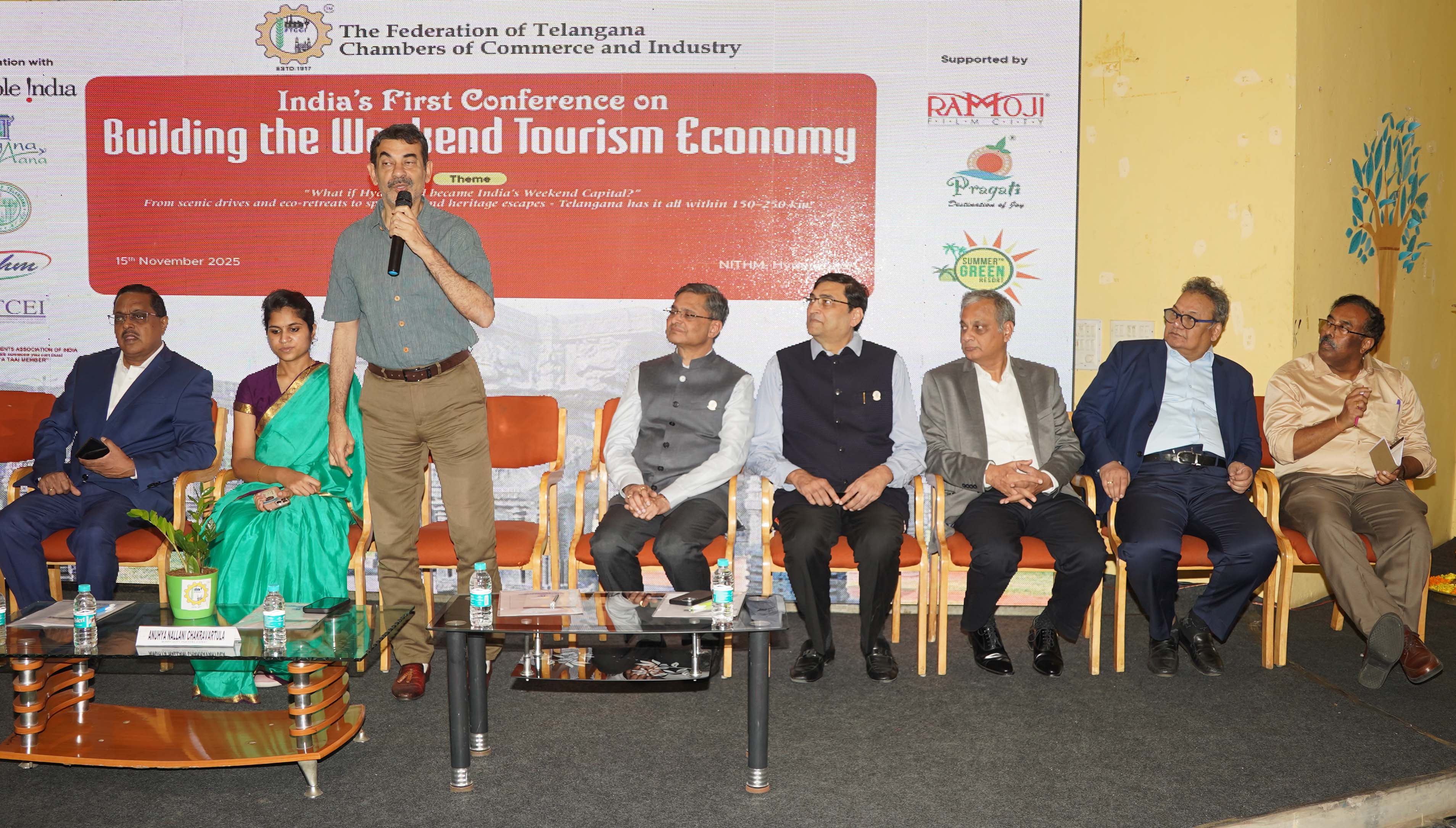 JAYESH RANJAN SEEN ADDRESING AT THE CONFERENCE ON BUILDING WEEKEND TOURISM ECONOMY AT NITHM ORGANISED BY TOURISM COMMITTEE OF FTCCI_ALSO SEEN IS MS VALLURU KRANTHI_MD_TGTDC