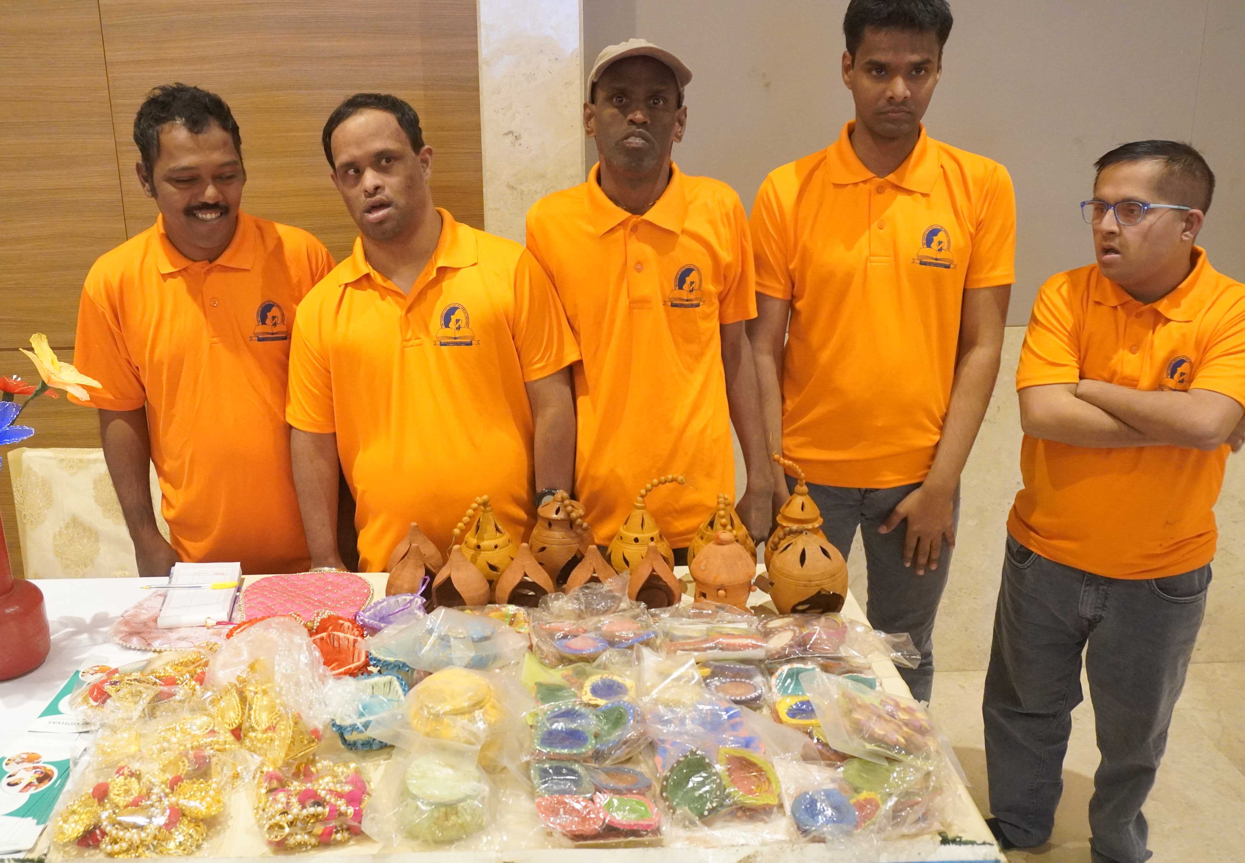 SEEN SPEICAL CHILDREN OF SRII VIDHYAS CENTRE WHO MADE THE PRODUCTS IN THE PIC 